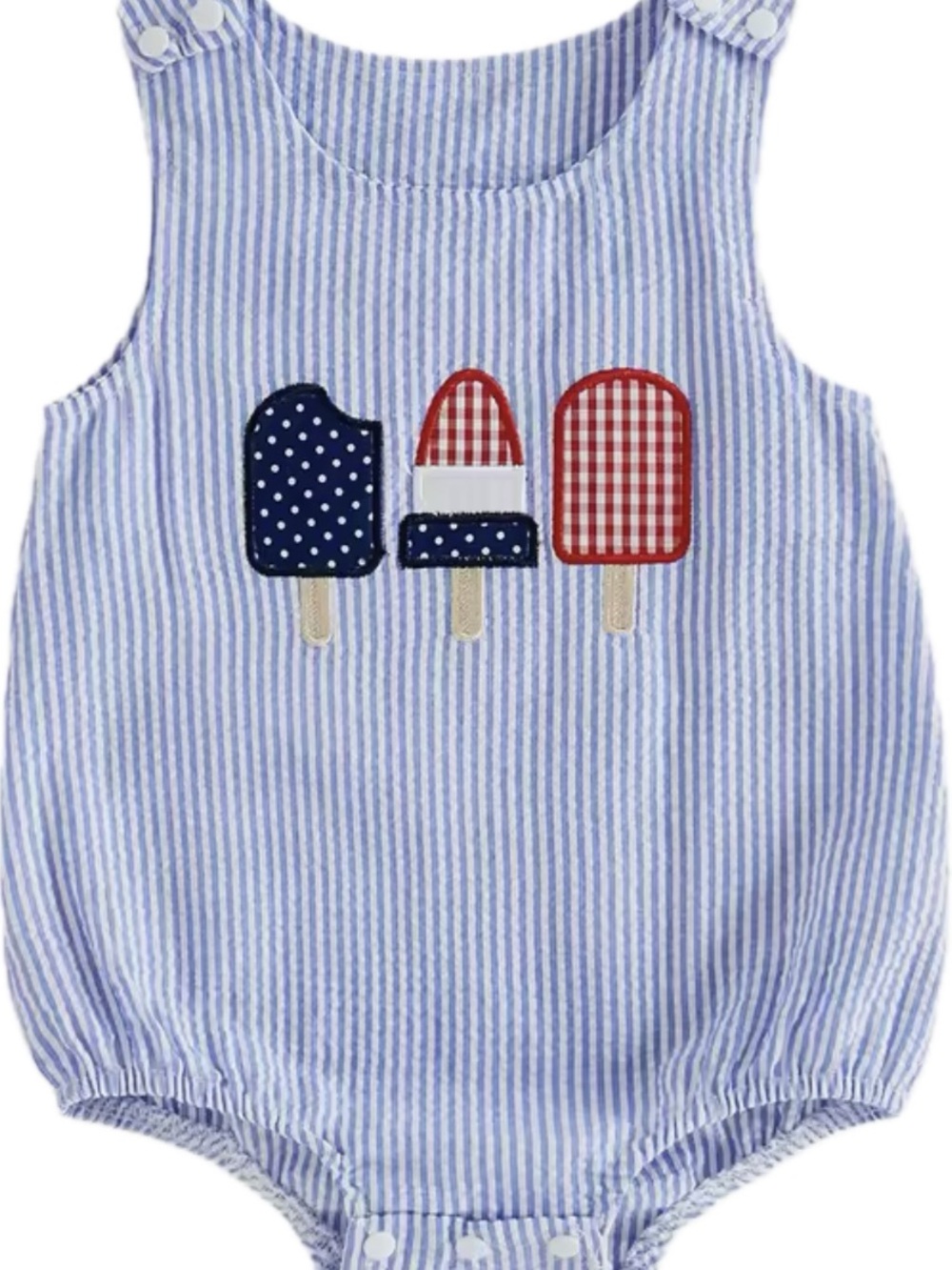 New baby Blue & White Striped Romper with Popsicle Appliqué 6-12 months